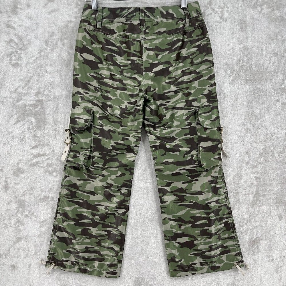 Express Camo Print Satin Cropped Cargo Pants Parachute Pants Hem Cinch - Picture 5 of 12
